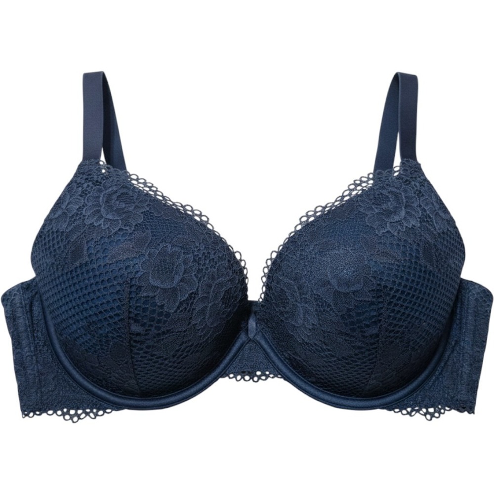 Ambrielle Lace Plunge Bra‎ Women 42D Blue Underwire Padded Floral